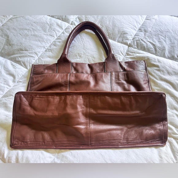 Vince Camuto Brown Leather Tote with Basketweave Design - Picture 7 of 11
